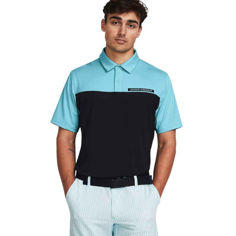 Under Armour Tee To Green Color Block Golf Polo Men&#39;s Shirt Under Armour Black/Sky Blue MEDIUM 