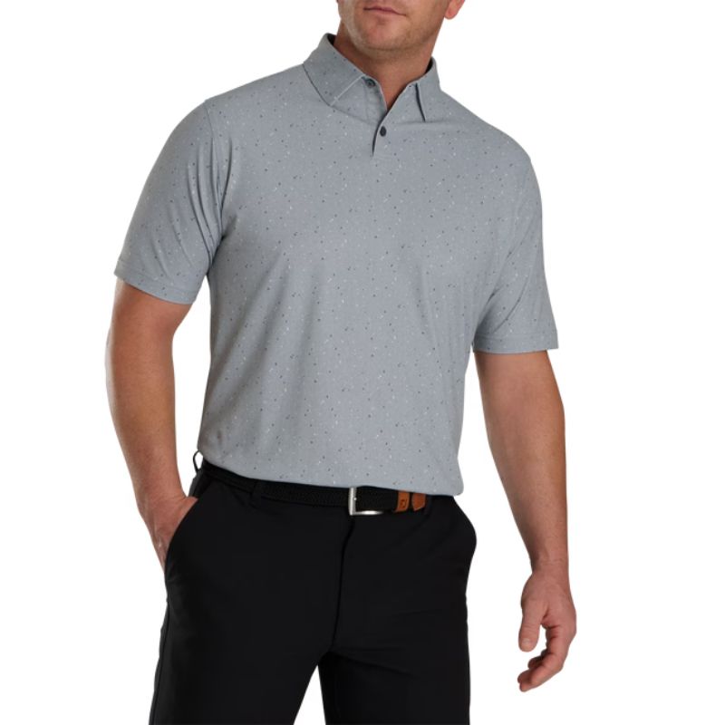 FootJoy Tweed Texture Stretch Pique Self Collar Polo Men&#39;s Shirt Footjoy Grey Cliff MEDIUM 