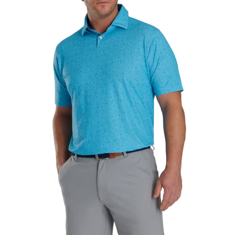 FootJoy Tweed Texture Stretch Pique Self Collar Polo Men&#39;s Shirt Footjoy Blue Sky MEDIUM 