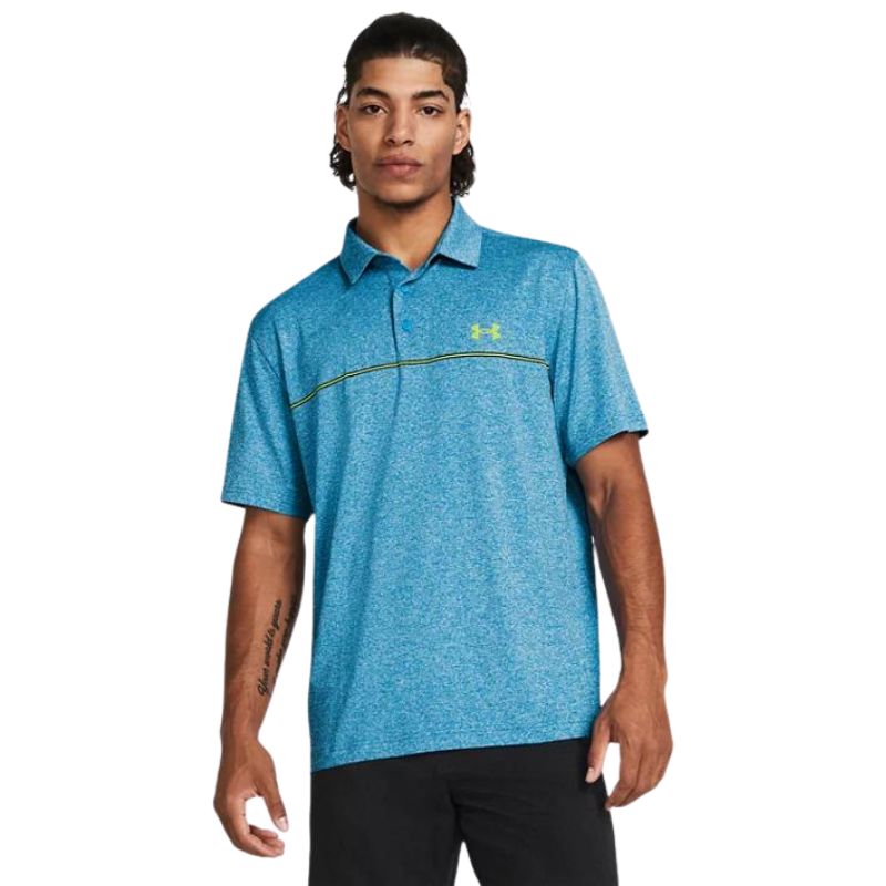 Under Armour Playoff 3.0 Stripe Golf Polo Men&#39;s Shirt Under Armour Capri/High Vis Yellow SMALL 