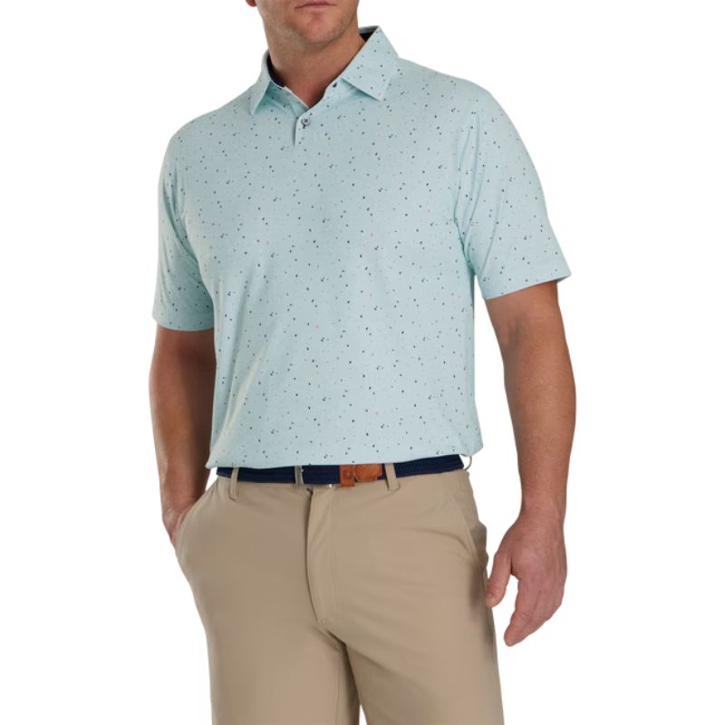 FootJoy Tweed Texture Stretch Pique Self Collar Polo Men&#39;s Shirt Footjoy Sea Glass MEDIUM 