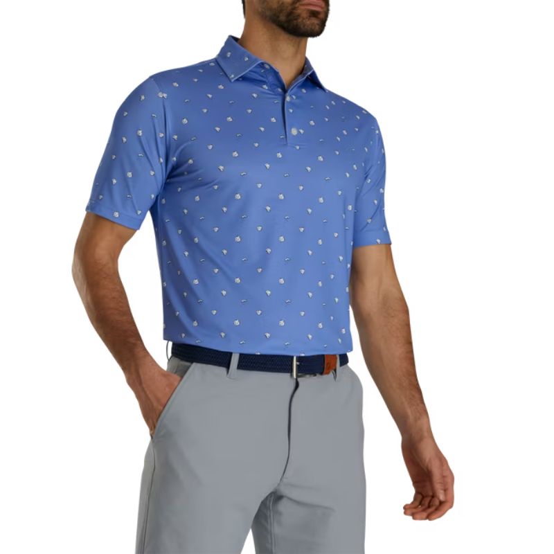 FootJoy Cookie Print Lisle Self Collar Polo - Previous Season Men&#39;s Shirt Footjoy Blue Violet MEDIUM 