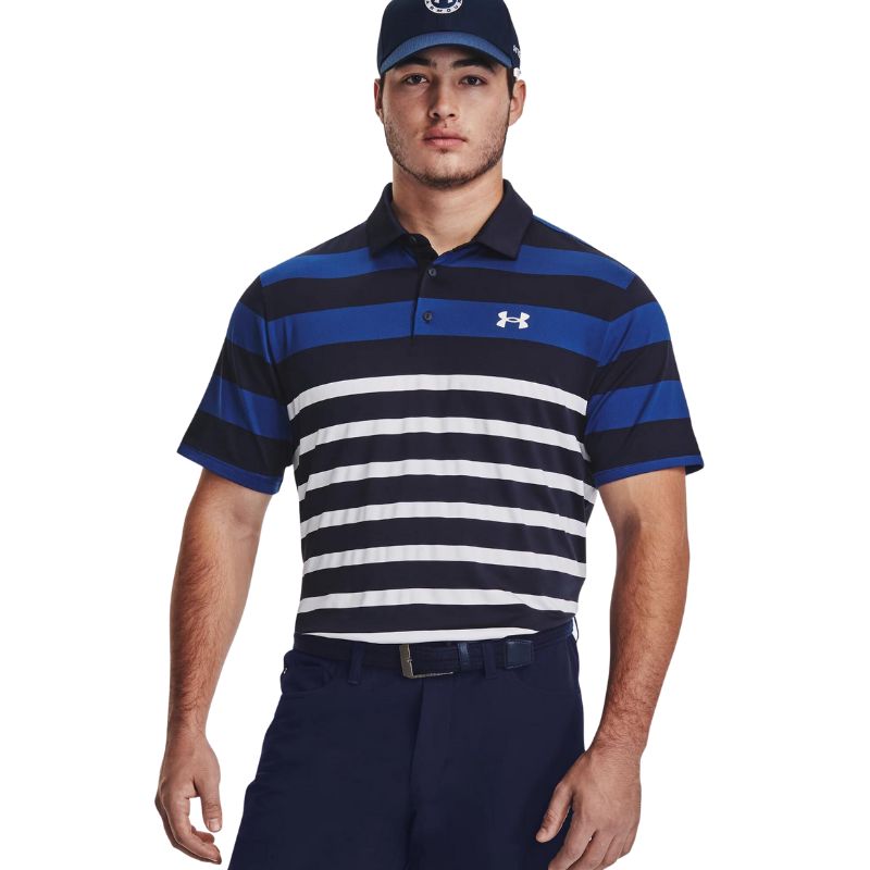 Under Armour Playoff 3.0 Stripe Golf Polo Men&#39;s Shirt Under Armour Midnight Navy/Blue Mirage MEDIUM 