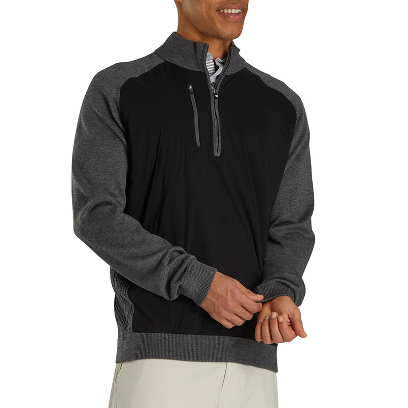 FootJoy Tech Sweater 1/2 Zip - Previous Season Style Men&#39;s Sweater Footjoy Black/Charcoal SMALL 