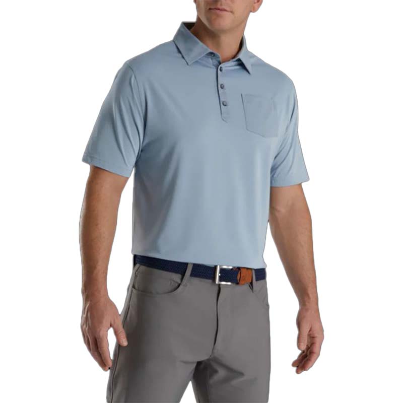 FootJoy Tonal Trim Solid Pocket Lisle Polo - Previous Season Style Men&#39;s Shirt Footjoy Blue MEDIUM 
