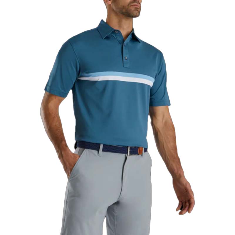 FootJoy Double Chest Band Pique Polo - Previous Season Style Men&#39;s Shirt Footjoy Blue SMALL 