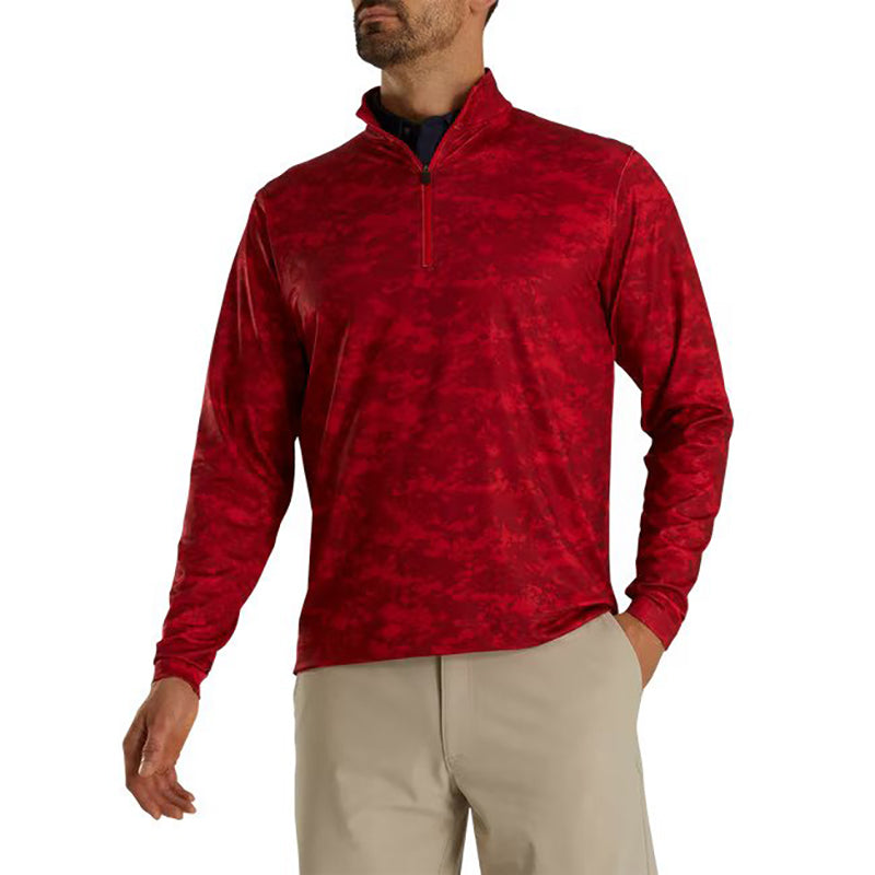FootJoy Cloud Camo Print Mid-Layer 1/4 Zip - Previous Season Style Men&#39;s Sweater Footjoy Racing Red MEDIUM 