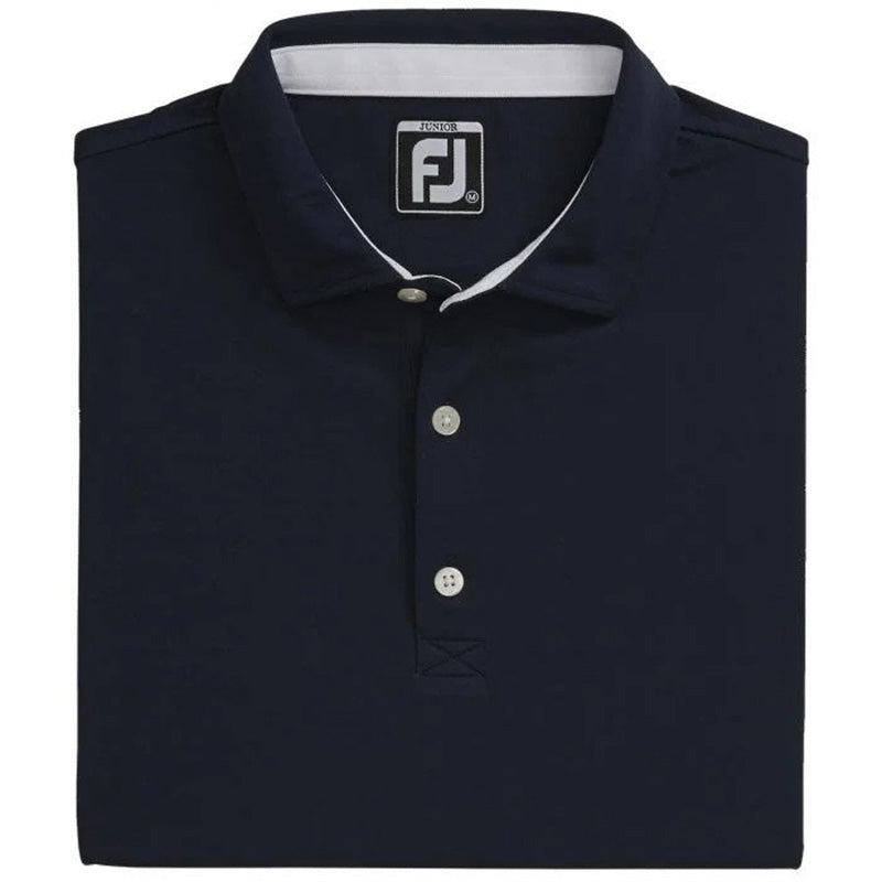 FootJoy Junior Solid Pique Self Collar Polo Kid&#39;s Shirt Footjoy Navy SMALL 