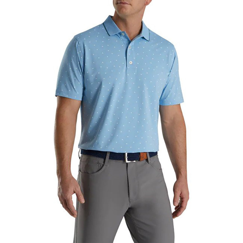 FootJoy 2022 Push Play Print Lisle Knit Collar Polo - Previous Season Style Men&#39;s Shirt Footjoy Blue MEDIUM 