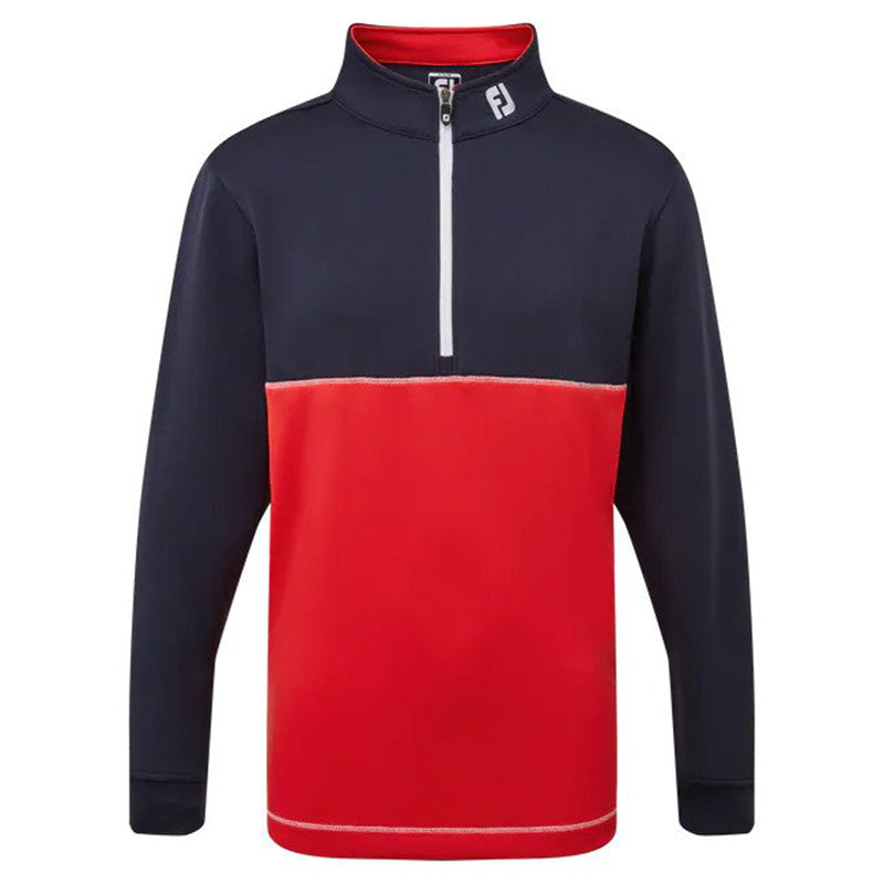 FootJoy Junior Colour Block Chill-Out 1/4 Zip - Previous Season Style Kid&#39;s Sweater Footjoy Navy/Red SMALL 
