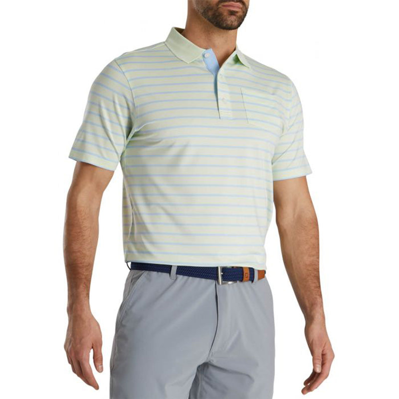 FootJoy Nautical Stripe Lisle Self Collar - Previous Season Style Men&#39;s Shirt Footjoy Mint SMALL 