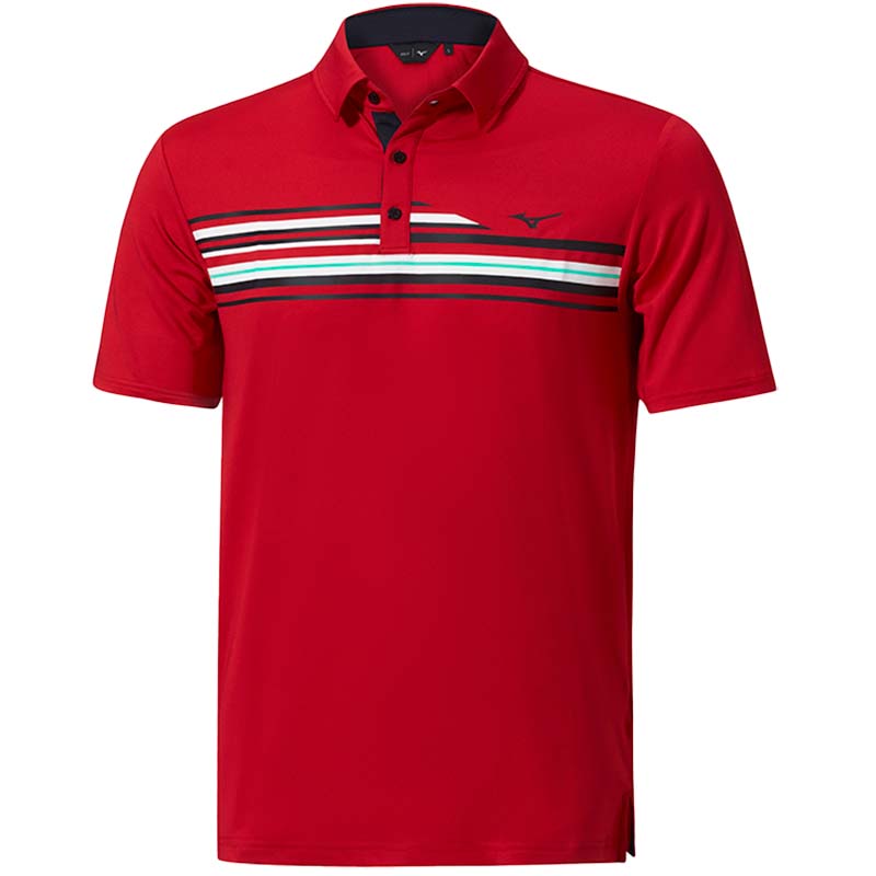 Mizuno Quick Dry Elite Stripe Polo Men&#39;s Shirt Mizuno Red MEDIUM 