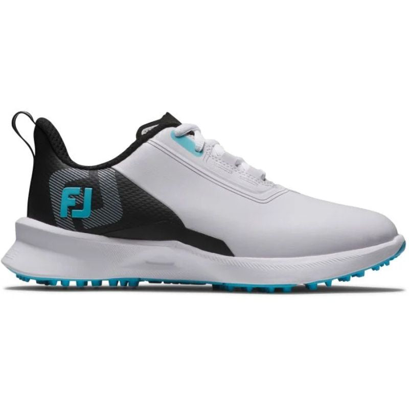 FootJoy Junior Boy&#39;s Fuel Spikeless Golf Shoe White Black Blue Medium