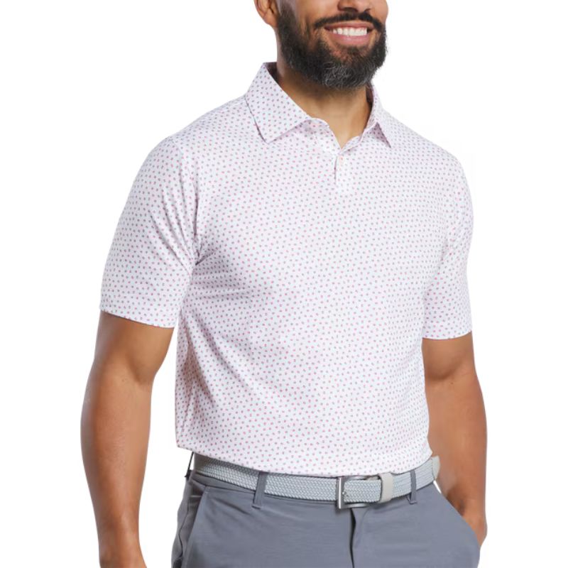 FootJoy Bounce Lisle Polo White Hibiscus Flint