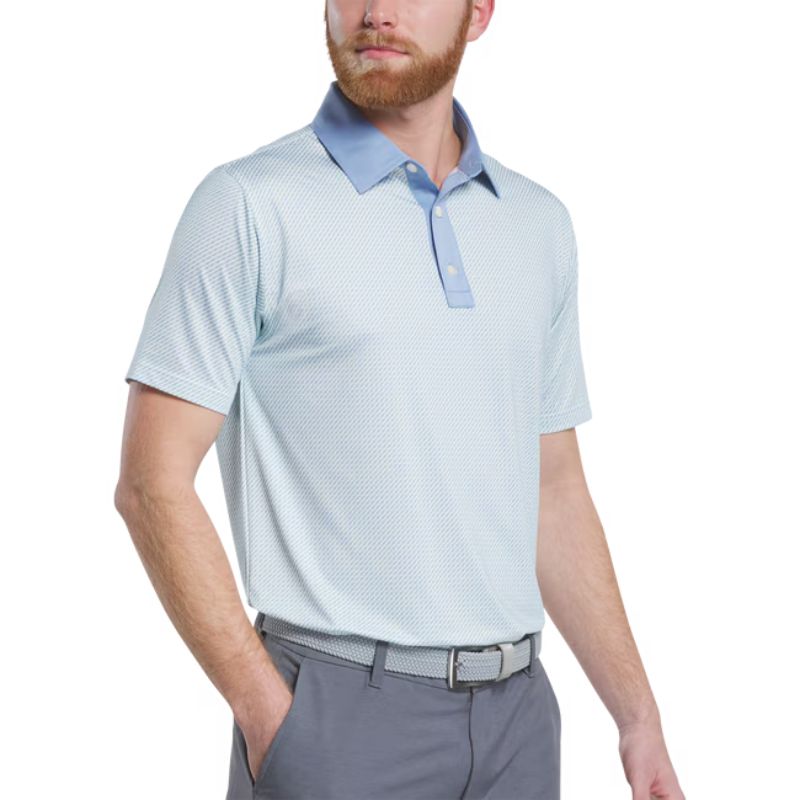 FootJoy Lattice Lisle Polo Blue Jay White Pistachio