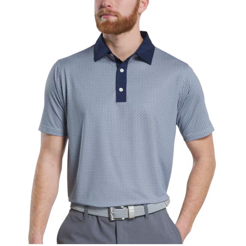 FootJoy Lattice Lisle Polo Navy White Grey