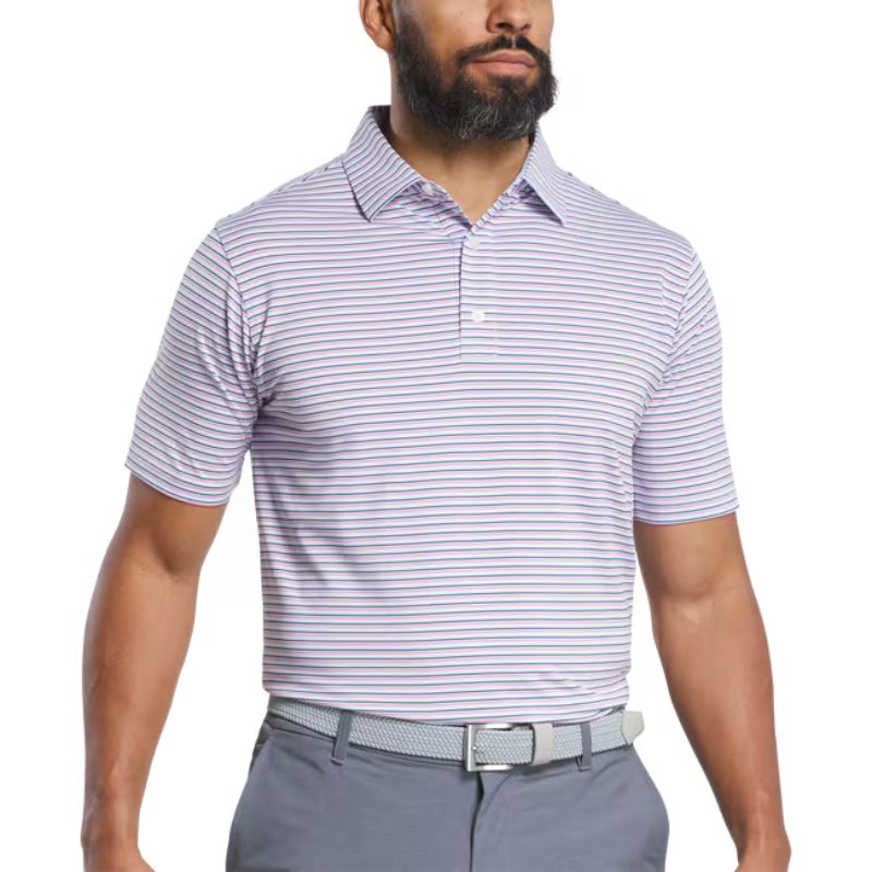 FootJoy Balance Stripe Lisle Polo Skyway White Dark Denim Pink Lemonade