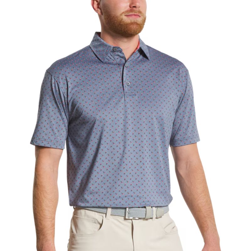 FootJoy Flower Bud Lisle Polo Flint Black Hibiscus White