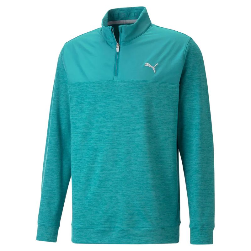 Puma CLOUDSPUN Colorblock Golf 1/4 Zip Green Lagoon Heather