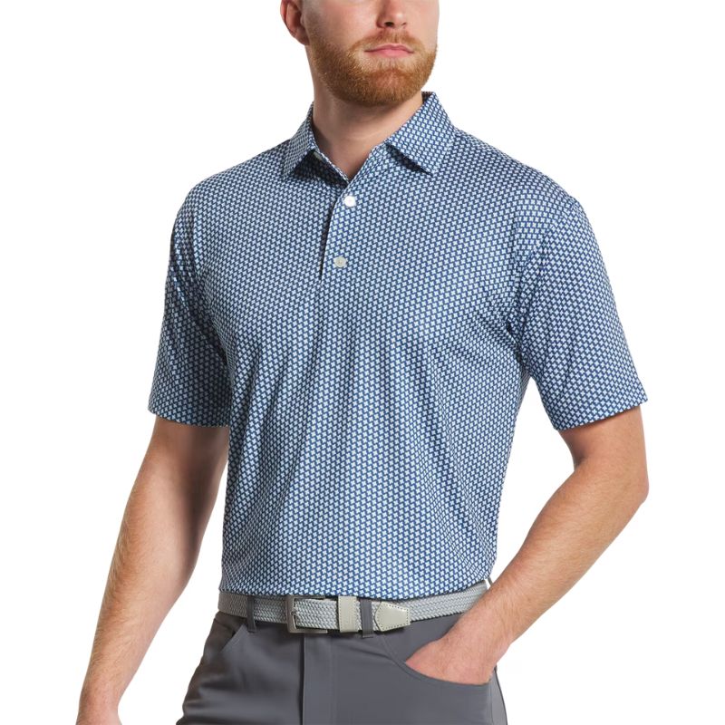 FootJoy Houndstooth Geo Lisle Polo Skyway Dark Denim White
