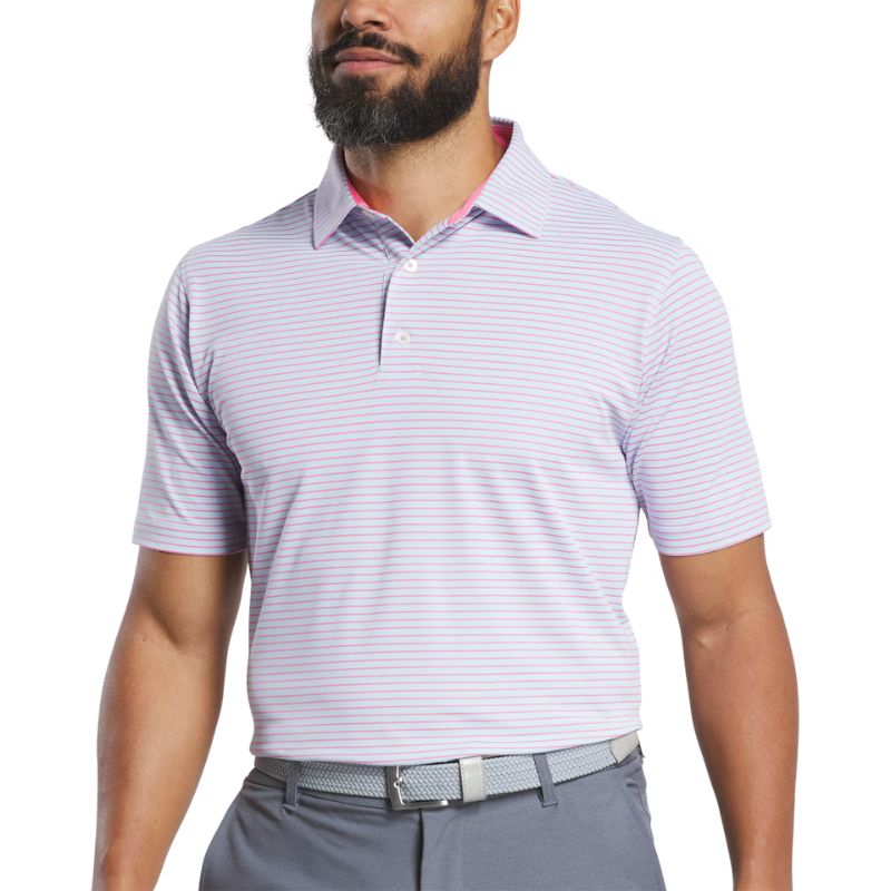 FootJoy Hickory Stripe Pique Polo Skyway Pink Lemonade
