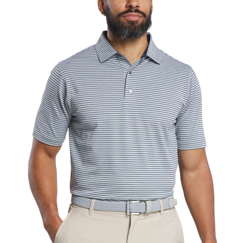 FootJoy Hickory Stripe Pique Polo Heather Grey Navy