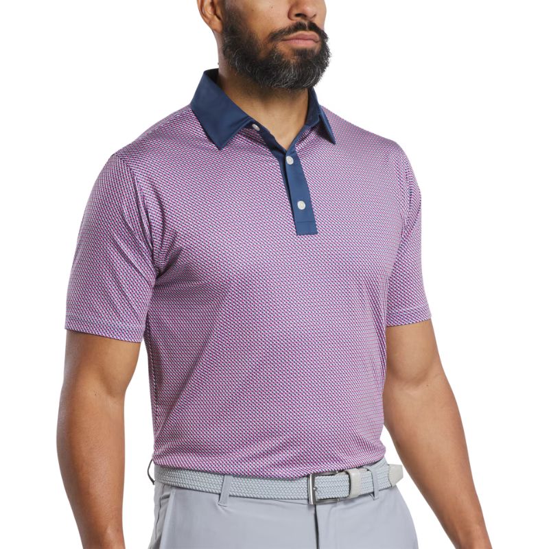 FootJoy Lattice Lisle Polo Dark Denim Pink Lemonade Skyway