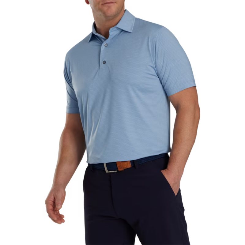 FootJoy Tonal Triangle Print Lisle Self Collar Polo Storm SMALL