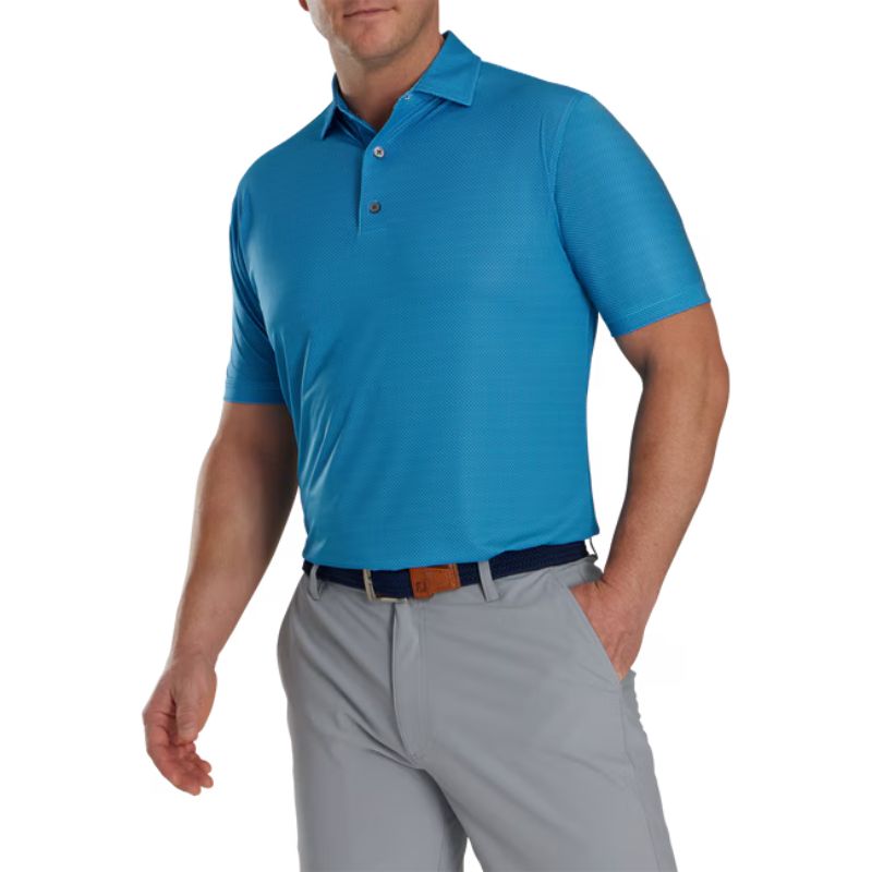 FootJoy Octagon Print Lisle Spread Collar Polo Blue Sky Ocean Deep Blue