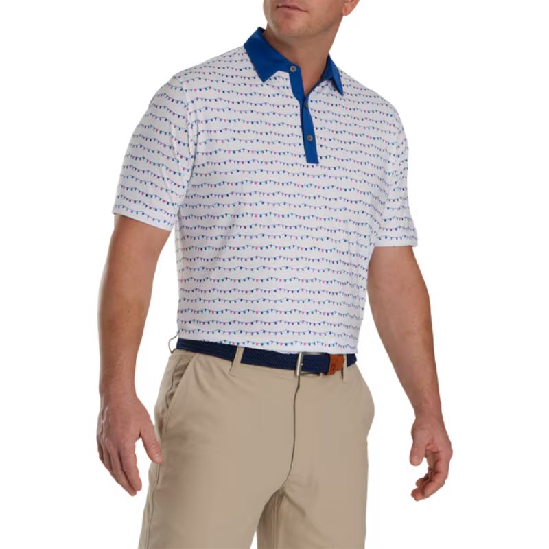 FootJoy Flag Banner Print Lisle Self Collar Polo White