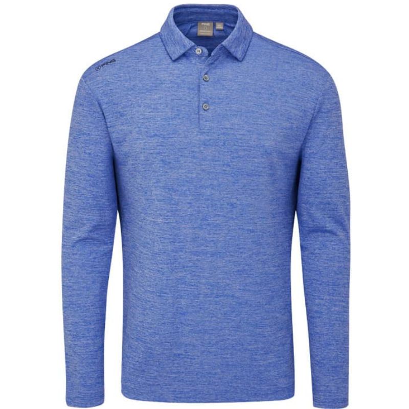 PING Emmett Polo - Long Sleeve Men&#39;s Shirt Ping Classic Blue Marl SMALL 