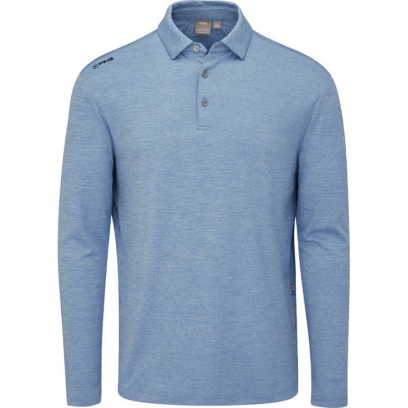 PING Emmett Polo - Long Sleeve Men&#39;s Shirt Ping Stone Blue Marl SMALL 