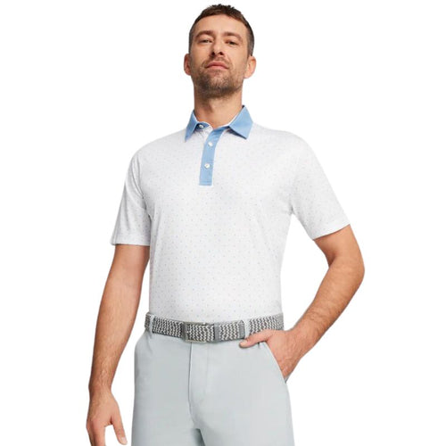 PUMA Pure Geo Golf Polo White Glow Aqua Blue