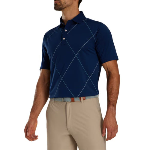 FootJoy Raker Print Lisle Self Collar Polo Men's Shirt Footjoy Navy SMALL 
