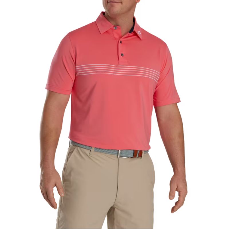 FootJoy Engineered Pinstripe Lisle Self Tour Collar Polo Coral Red