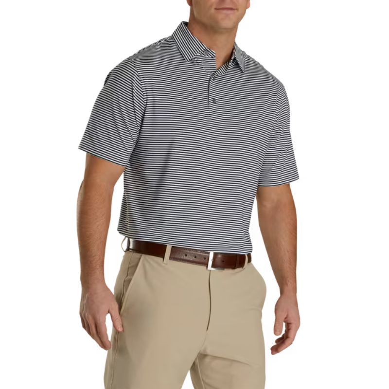 FootJoy Lisle Feeder Stripe Self Collar Polo - Previous Season Navy White
