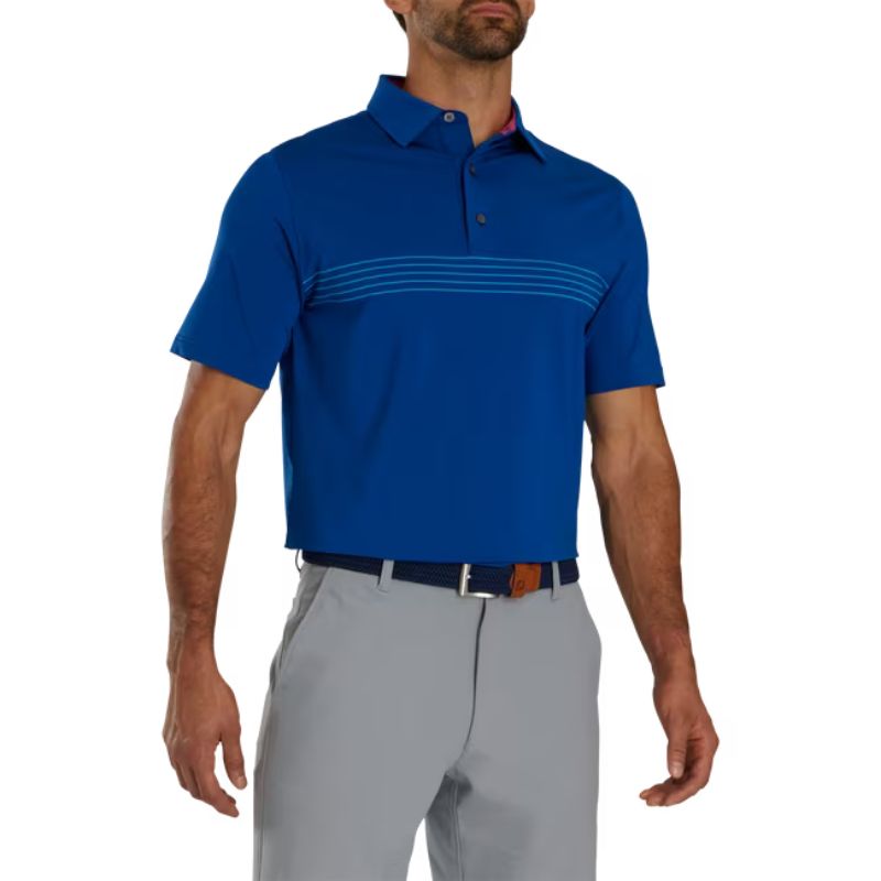FootJoy Engineered Pinstripe Lisle Self Tour Collar Polo Deep Blue