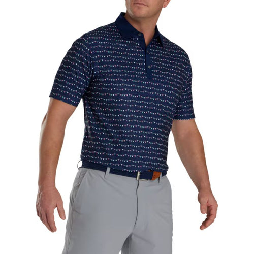 FootJoy Flag Banner Print Lisle Self Collar Polo Men's Shirt Footjoy Navy SMALL 