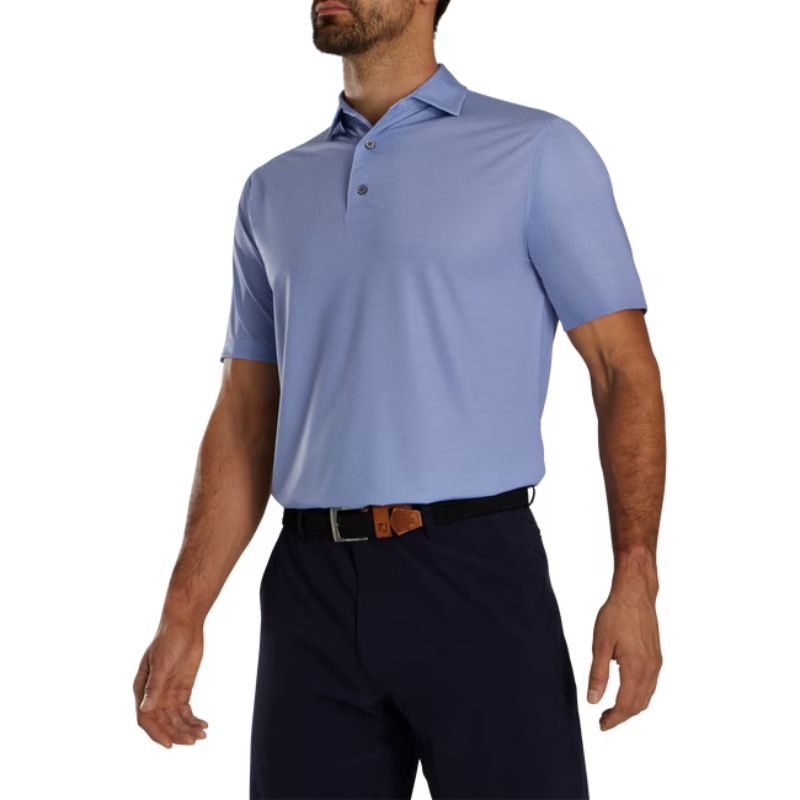 FootJoy Octagon Print Lisle Spread Collar Polo Mist Storm Thistle