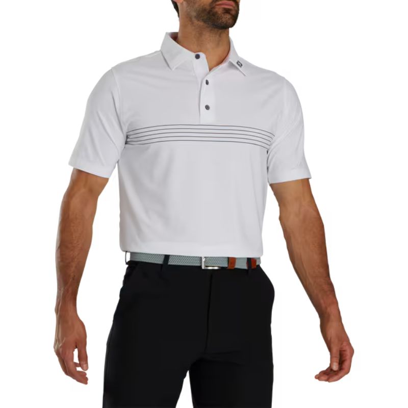 FootJoy Engineered Pinstripe Lisle Self Tour Collar Polo White