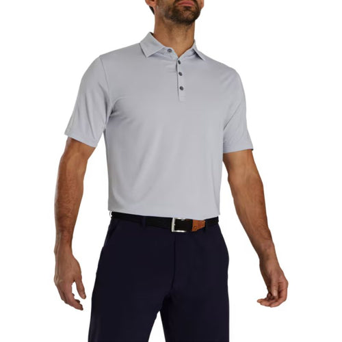 FootJoy Micro Feeder Stripe Lisle Self Collar Polo Heather Grey White