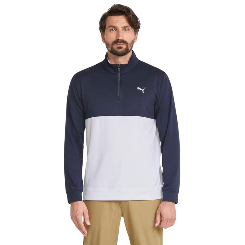 PUMA Gamer Colorblock 1/4 Zip Navy Blazer Bright White