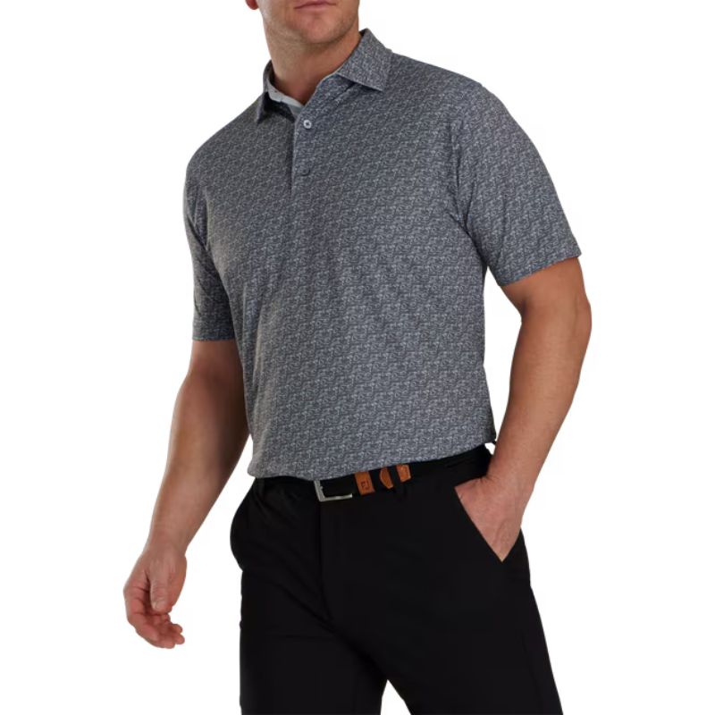 FootJoy Golf Course Doodle Stretch Pique Self Collar Polo Gravel