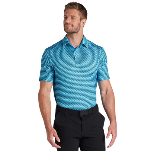 PUMA MATTR Palm Deco Golf Polo Aqua Blue Puma Black