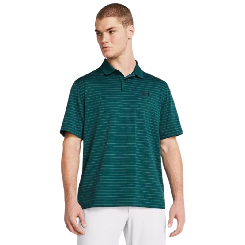 Under Armour Matchplay Stripe Golf Polo Men&#39;s Shirt Under Armour Hydro Teal/Circuit Teal SMALL 