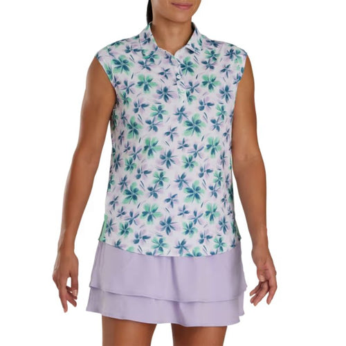 FootJoy Women's Cap Sleeve Floral Polo Women's Shirt Footjoy Lavender/Mint/Teal SMALL 