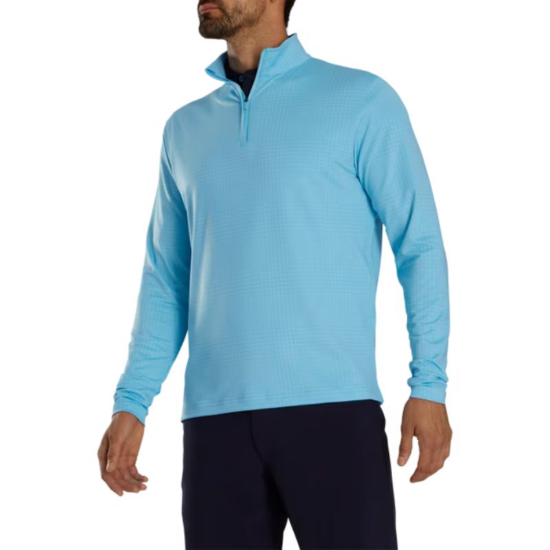 FootJoy Glen Plaid Printed Jersey Mid-Layer 1/4 Zip Men&#39;s Sweater Footjoy Blue Sky MEDIUM 