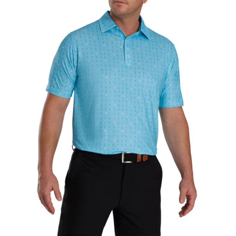 FootJoy The 19th Hole Lisle Self Collar Polo Men&#39;s Shirt Footjoy Blue Sky MEDIUM 