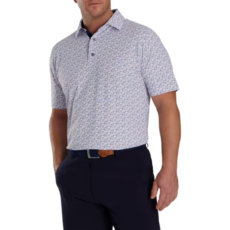FootJoy Golf Course Doodle Stretch Pique Self Collar Polo Men&#39;s Shirt Footjoy White MEDIUM 