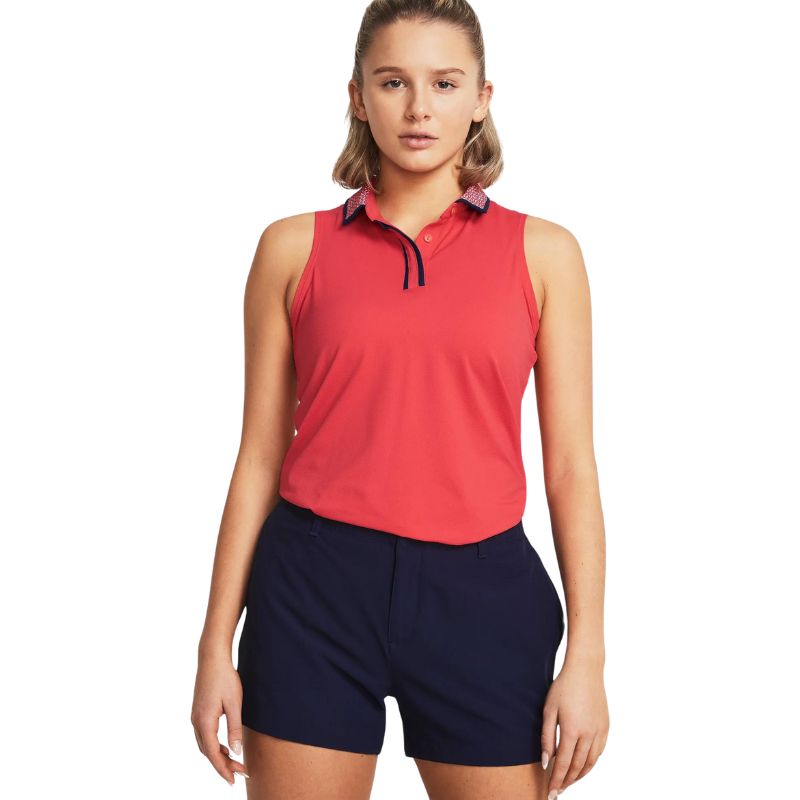 Under Armour Women&#39;s Iso-Chill Sleeveless Polo Women&#39;s Shirt Under Armour Red Solstice/White SMALL 